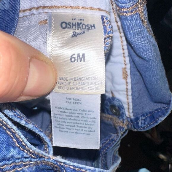 Oshkosh B’gosh blue patchwork farmer 6 month overalls - Picture 2 of 3